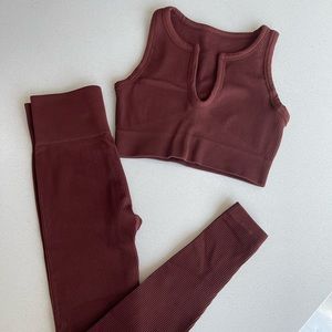 Amazon Ribbed 2 Piece Workout Set - Coffee Brown